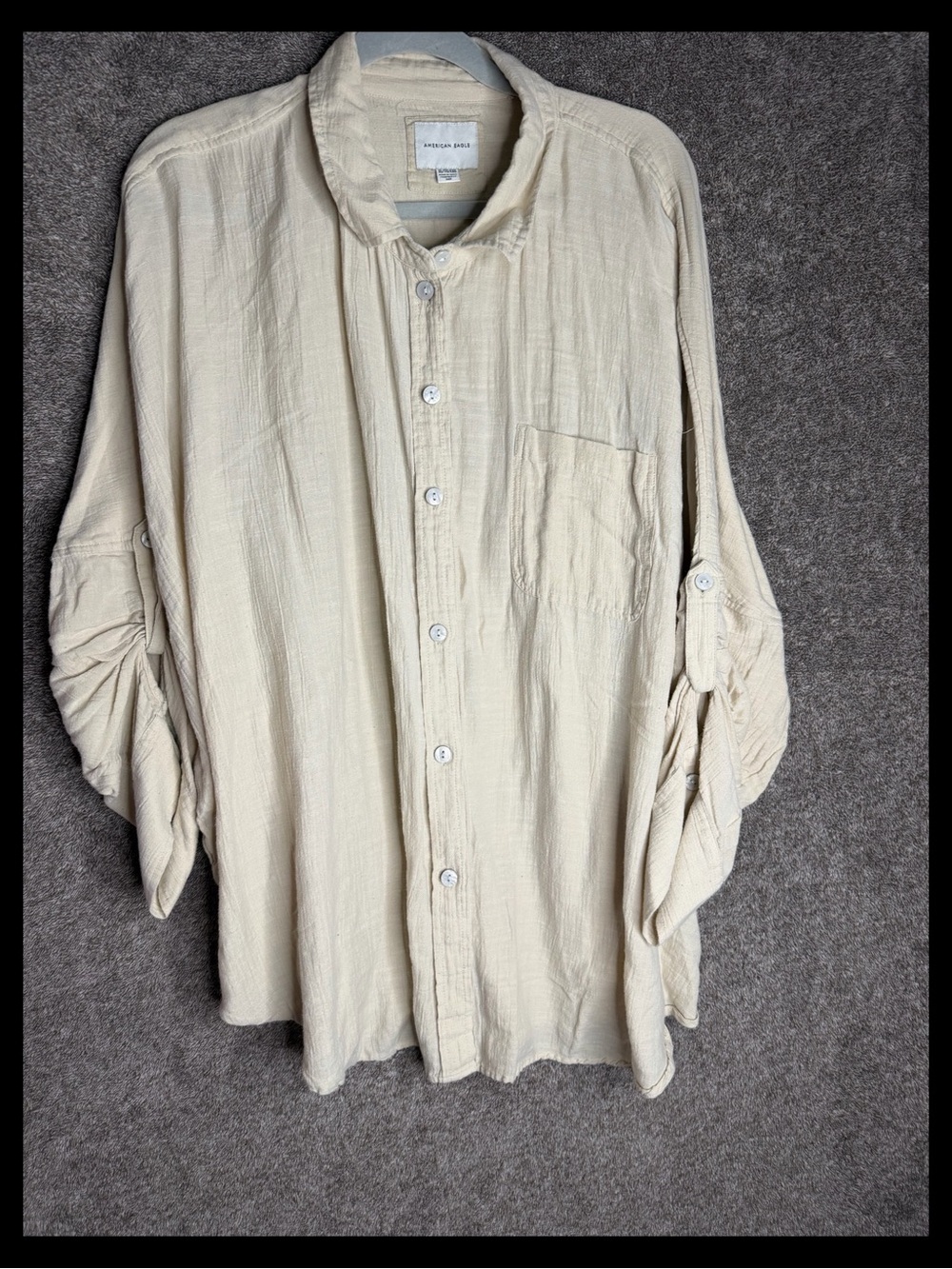American Eagle Outfitters Cream Button-Up Lightweight Long Sleeve Shirt